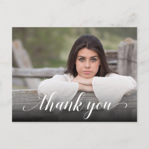 Chic Photo Graduation White Script Thank You Postcard
