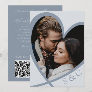 Chic Photo Heart Dusty Blue  Wedding  Invitation