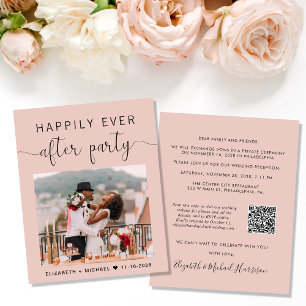 Chic Photo QR Code Blush Wedding Reception Invite