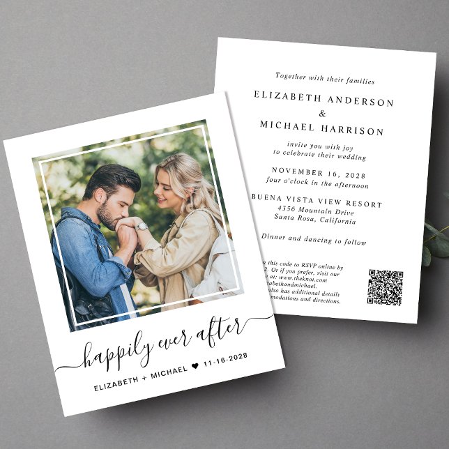Chic Photo QR Code Budget Wedding Invitation (Input your wedding website address to create a QR code)