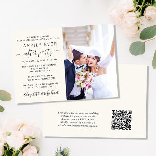 Chic Photo QR Code Cream Wedding Reception Invitation