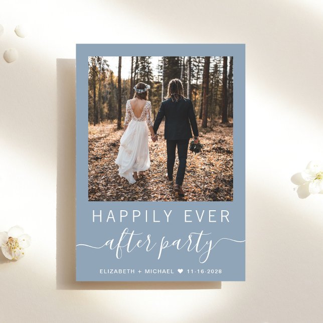 Chic Photo QR Code Dusty Blue Wedding Reception Invitation (Creator Uploaded)