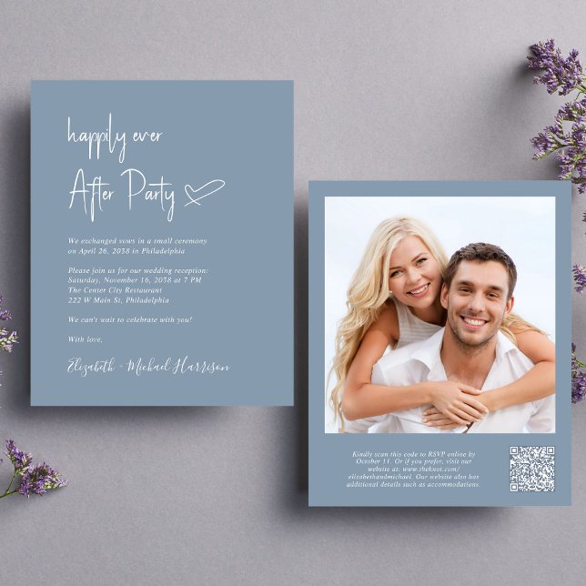 Chic Photo QR Code Wedding Reception Invitation (An chic Happily Ever After Party all-in-one invitation for your wedding celebration)