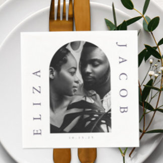 Chic Photo Wedding Date Napkin