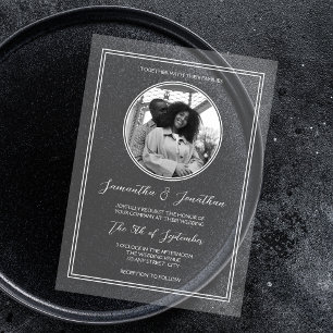 Chic Photo White Calligraphy Script Wedding Acrylic Invitations