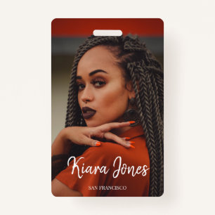 Chic Photo White Script Badge ID Badge