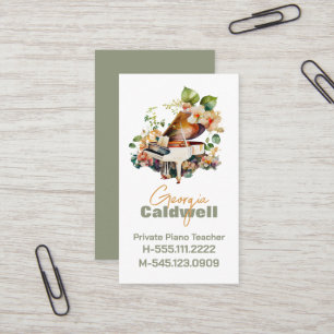 Chic Piano Teacher Watercolor Art Business Card