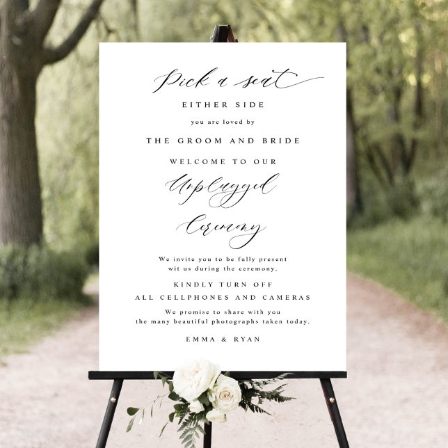 Chic Pick a Seat, Unplugged Ceremony Wedding Sign (Creator Uploaded)