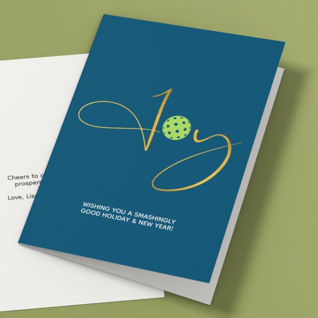 Chic Pickleball "Joy" Blue Christmas Holiday Card (Creator Uploaded)