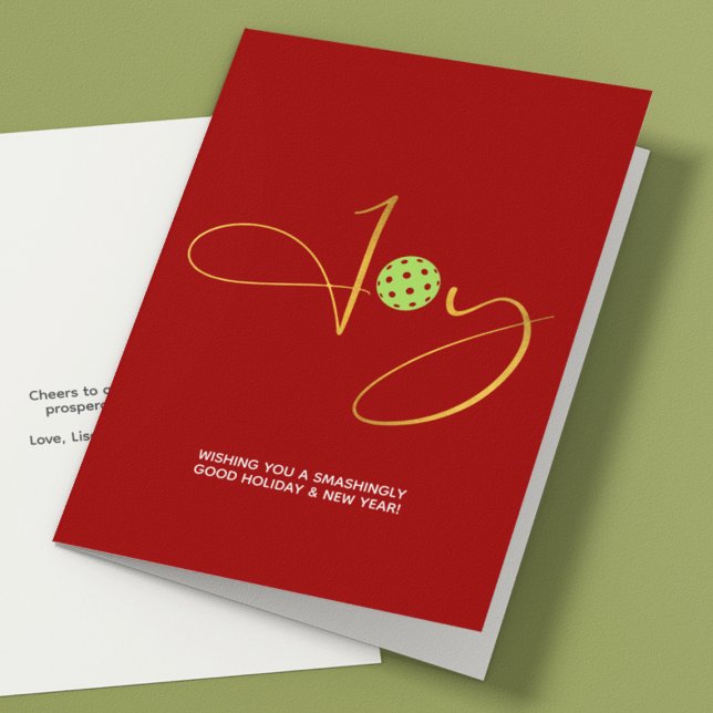 Chic Pickleball "Joy" Red Christmas Holiday Card (Creator Uploaded)