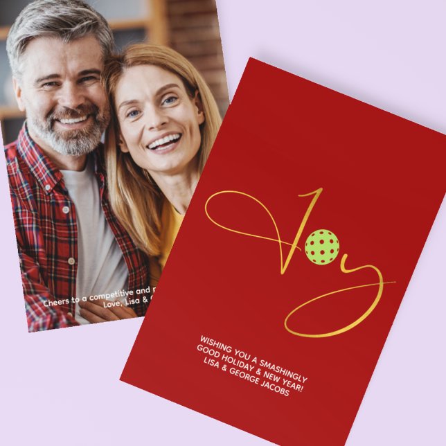 Chic Pickleball "Joy" Red Christmas Photo Holiday Card (Creator Uploaded)