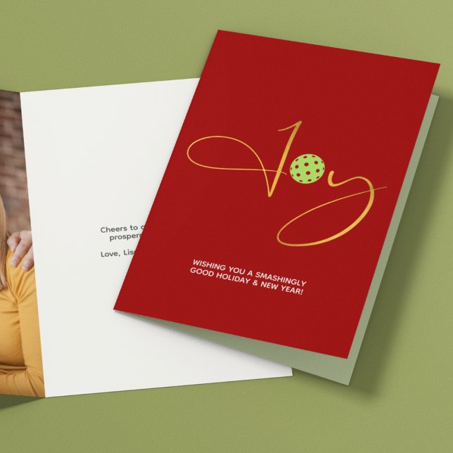 Chic Pickleball "Joy" Red Christmas Photo Holiday Card (Creator Uploaded)