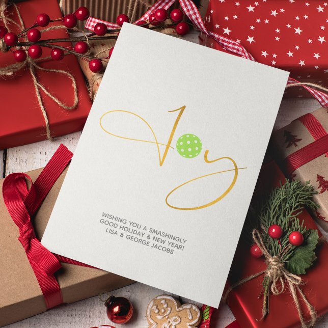 Chic Pickleball "Joy" White Christmas Holiday Card (Creator Uploaded)