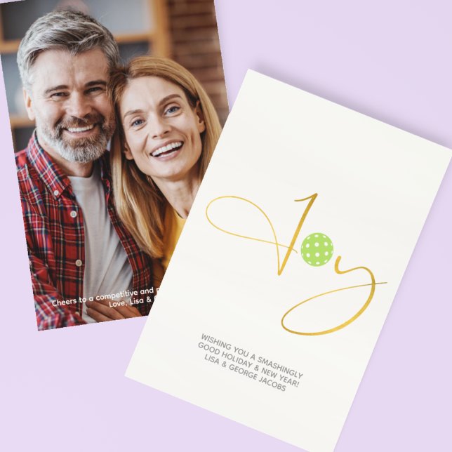 Chic Pickleball "Joy" White Christmas Photo Holiday Card (Creator Uploaded)