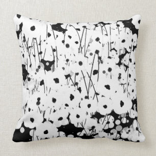 CHIC PILLOW_COOL, MODERN WHITE FLORAL ON BLACK CUSHION