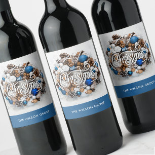 Chic Pine Wreath Business Christmas Gift Wine Label