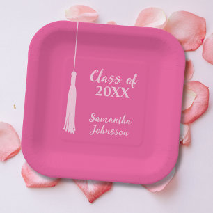 Chic Pink 2024 Tassel Personalised Graduation Paper Plate