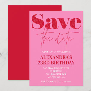 Chic Pink 23rd birthday invitations Save the date 