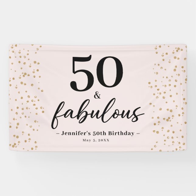 Chic Pink 50 and Fabulous 50th Birthday Banner (Horizontal)