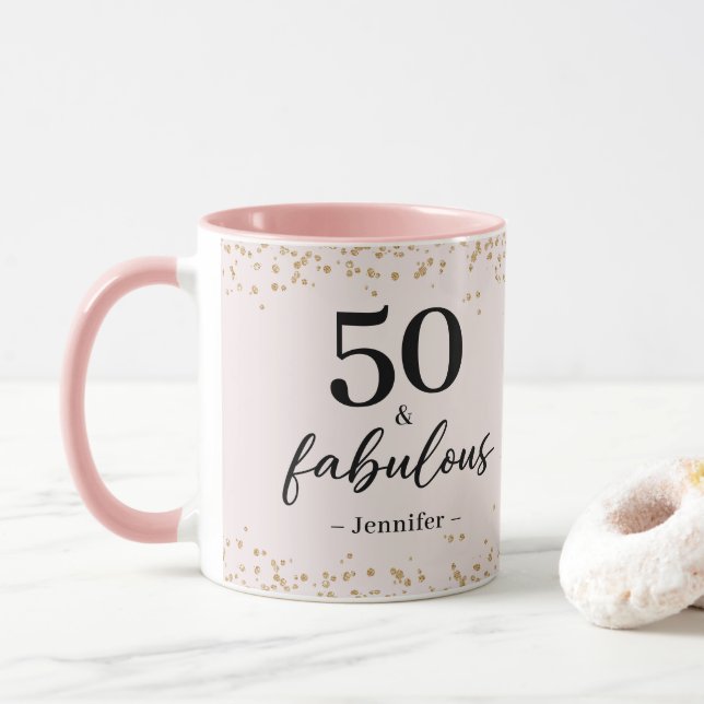 Chic Pink 50 and Fabulous Birthday Mug (With Donut)