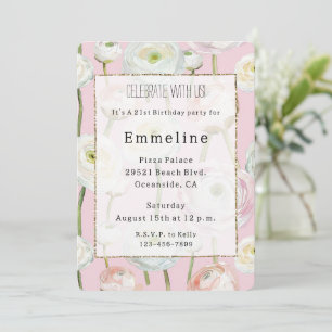 Chic Pink Abstract Floral Birthday Invitation