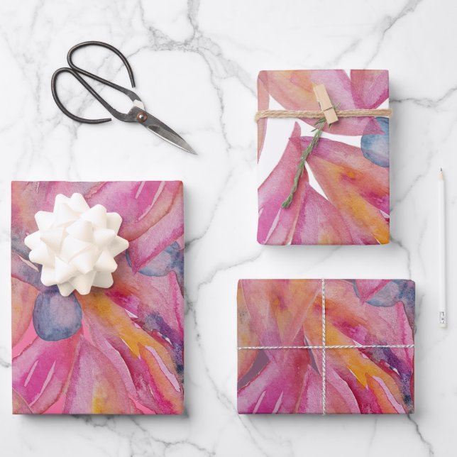 Chic Pink Abstract Watercolor Art Wrapping Paper Sheet (Front)