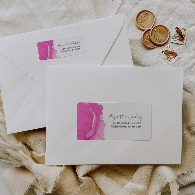 Chic Pink Agate Silver Wedding Return Address (Creator Uploaded)
