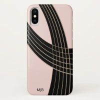Chic Pink and Black Art Deco Curves with Monogram