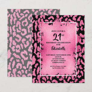 Chic Pink and Black Leopard Print Birthday Invitation