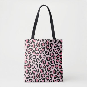 Chic Pink and Black Leopard Print Tote Bag