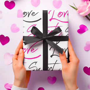 Chic Pink and Black Love and Sweet Pattern Wrapping Paper