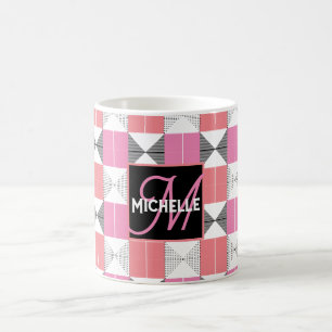 CHic pink and black modern geometric monogrammed Coffee Mug