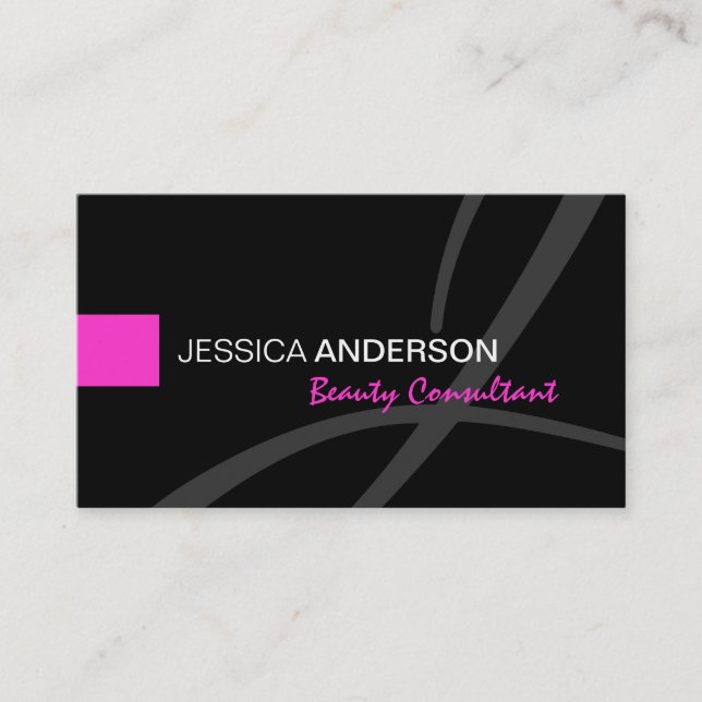 Chic Pink and Black Monogram Elegant Business Card (Front)