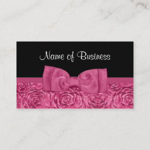 Chic Pink and Black Rose Floral With Girly Bow Business Card