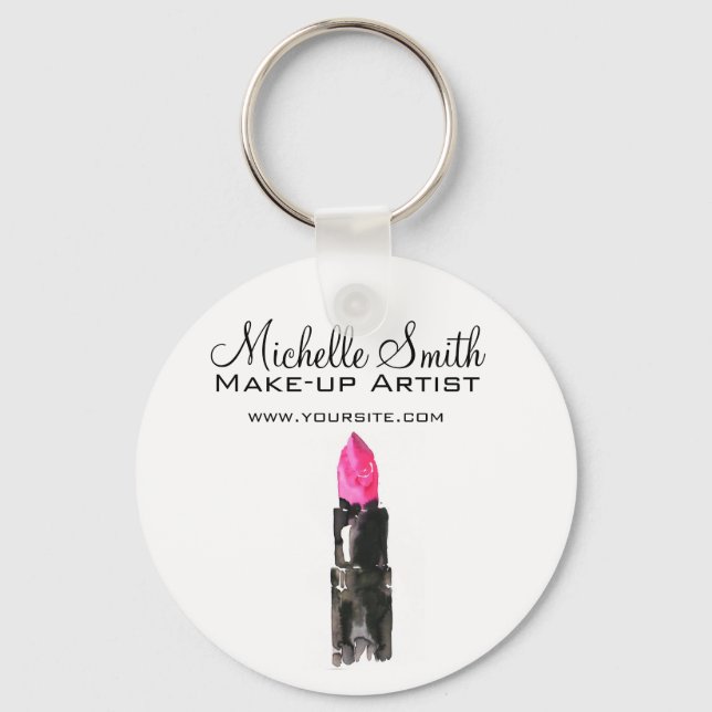 Chic pink and black watercolor lipstick Makeup  Key Ring (Front)
