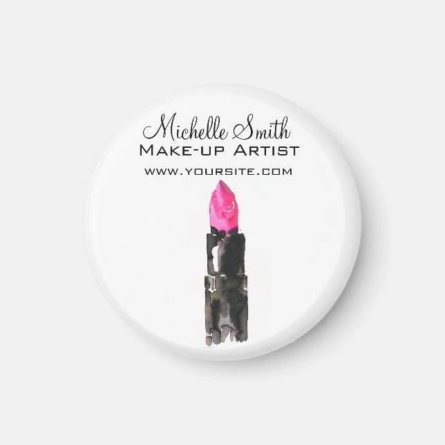 Chic pink and black watercolor lipstick Makeup  Magnet (Front)