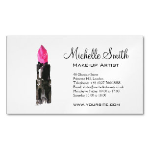 Chic pink and black watercolor lipstick Makeup  Magnetic Business Card