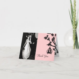 Chic Pink and Black Wedding Photo Thank You Card