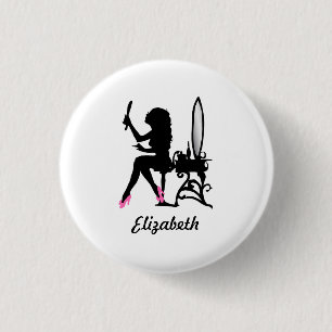 Chic Pink and Black Woman of Fashion Silhouette 3 Cm Round Badge