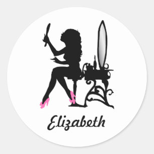 Chic Pink and Black Woman of Fashion Silhouette Classic Round Sticker