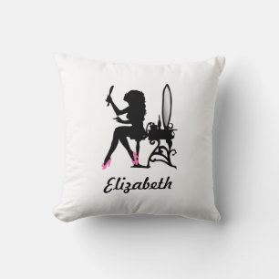 Chic Pink and Black Woman of Fashion Silhouette Cushion