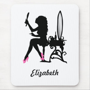 Chic Pink and Black Woman of Fashion Silhouette Mouse Mat