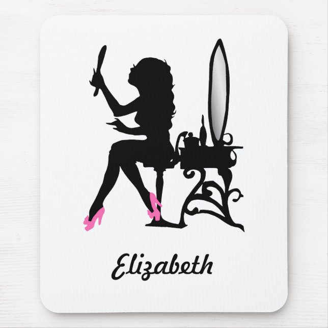 Chic Pink and Black Woman of Fashion Silhouette Mouse Mat (Front)