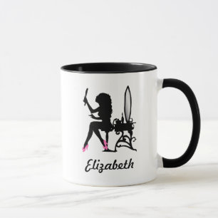 Chic Pink and Black Woman of Fashion Silhouette Mug