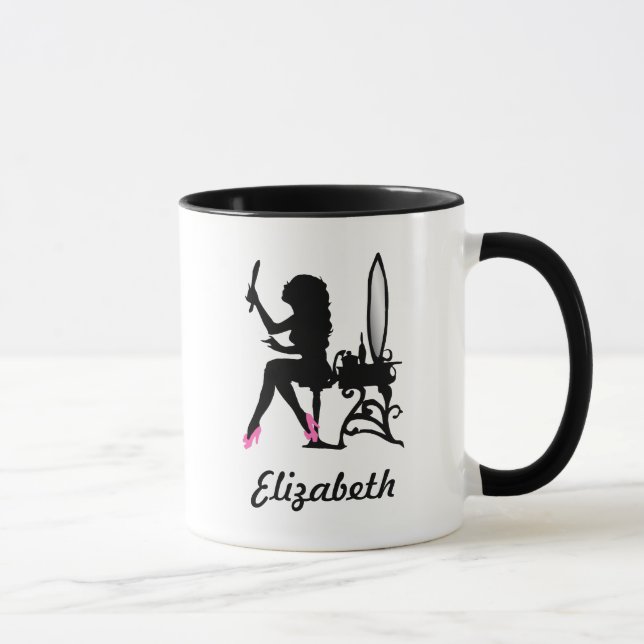 Chic Pink and Black Woman of Fashion Silhouette Mug (Right)