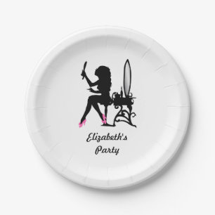 Chic Pink and Black Woman of Fashion Silhouette Paper Plate