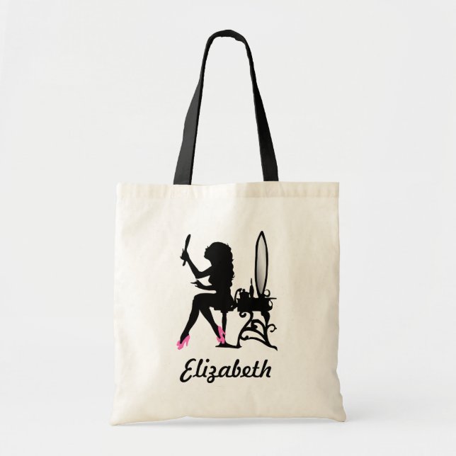 Chic Pink and Black Woman of Fashion Silhouette Tote Bag (Front)
