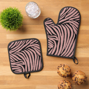 Chic Pink and Black Zebra Print Oven Mitt & Pot Holder Set