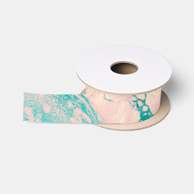 Chic Pink and Blue Marble  Satin Ribbon (Spool)