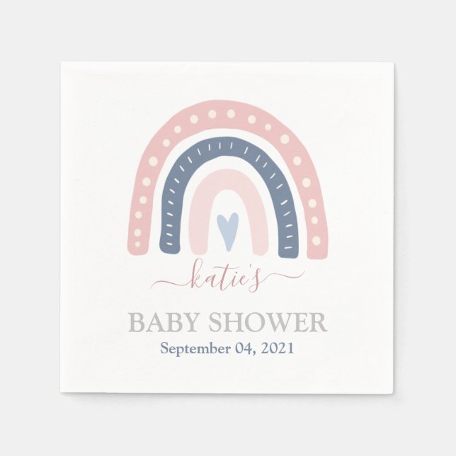 Chic Pink and Blue Rainbow Baby Shower Napkin (Front)